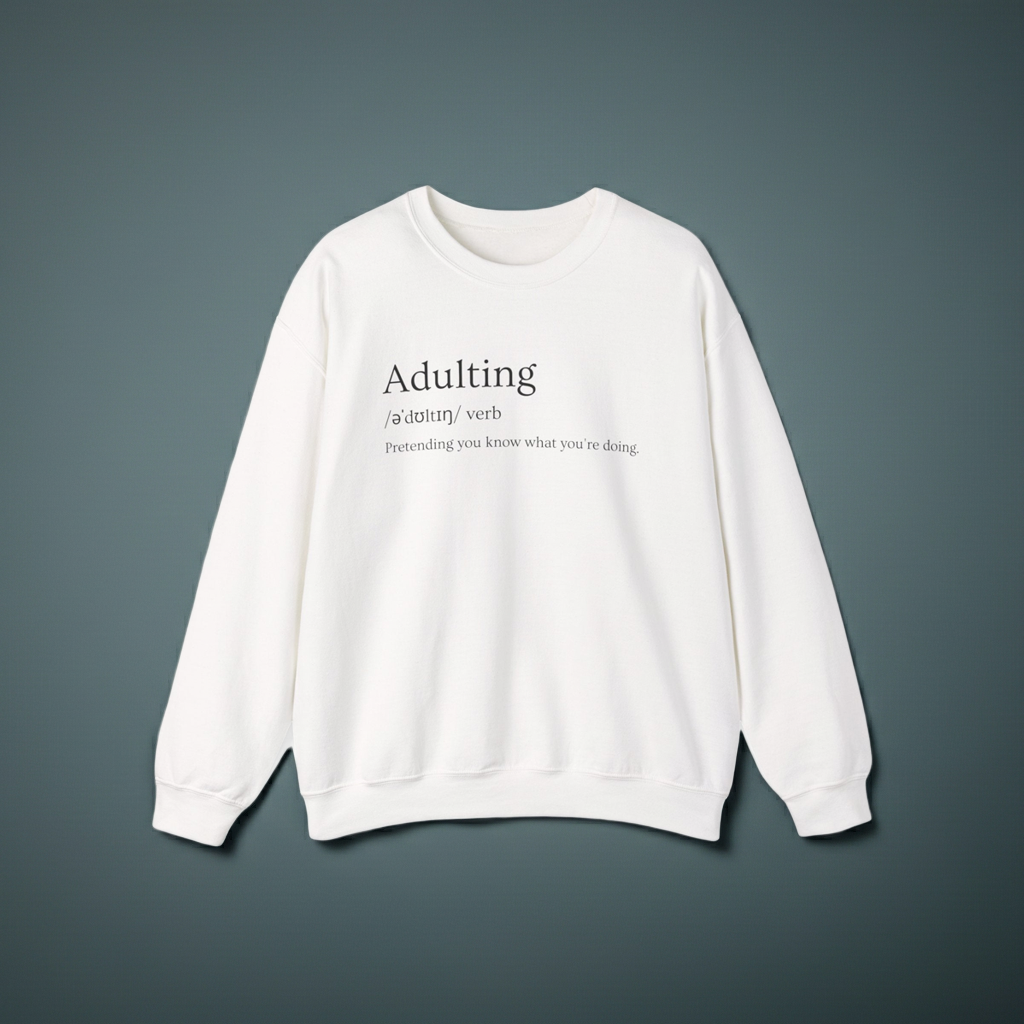 Adulting Definition Sweatshirt — Funny Minimalist Crewneck for Young Adults