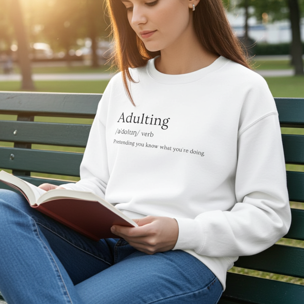 Adulting Definition Sweatshirt — Funny Minimalist Crewneck for Young Adults